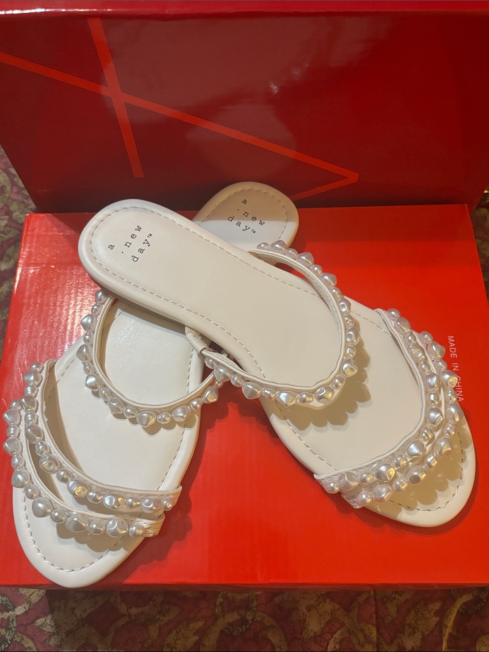 a new day Ivory Pearl-Embellished Slide Sandals